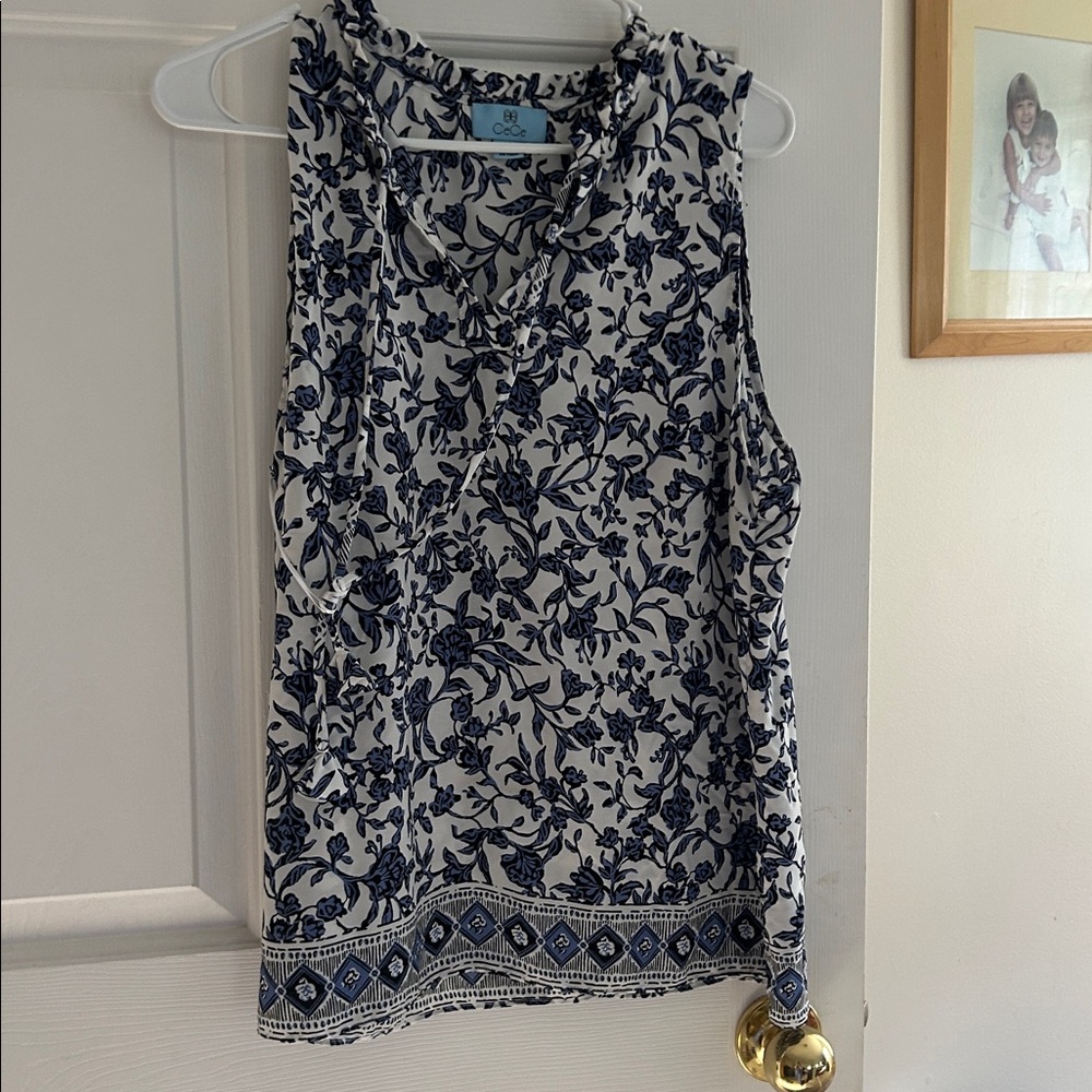 CeCe Blue and White Floral Top